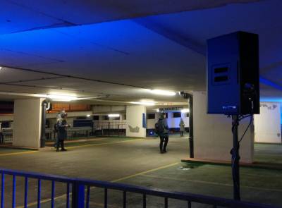 Audience members explore an abandoned car park while manipulated recordings of the space are played back though wireless headsets and loudspeakers, 2019.<br>Sound and technical support from JEG Productions.
